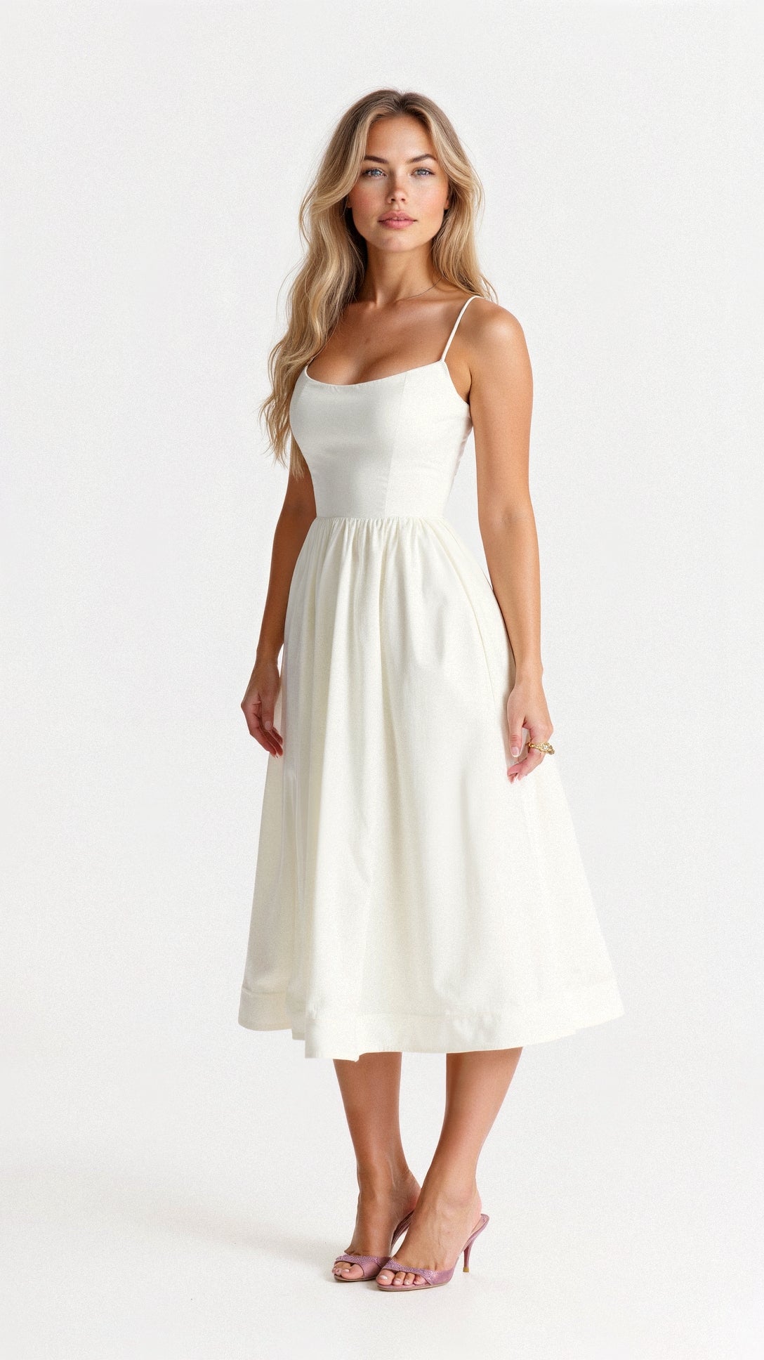 Women's Strappy A Line Midi Dress Ascot Style Summer Occasion