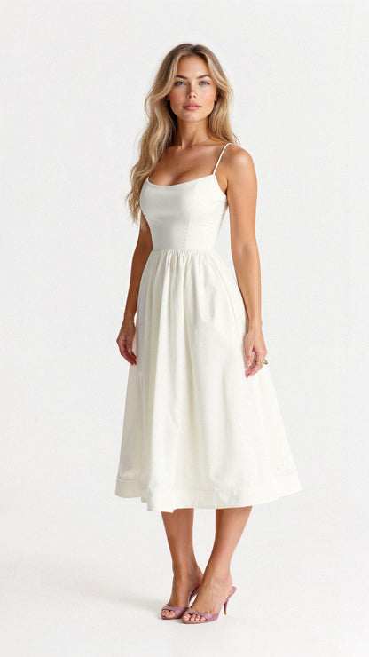 Women's Strappy A Line Midi Dress Ascot Style Summer Occasion