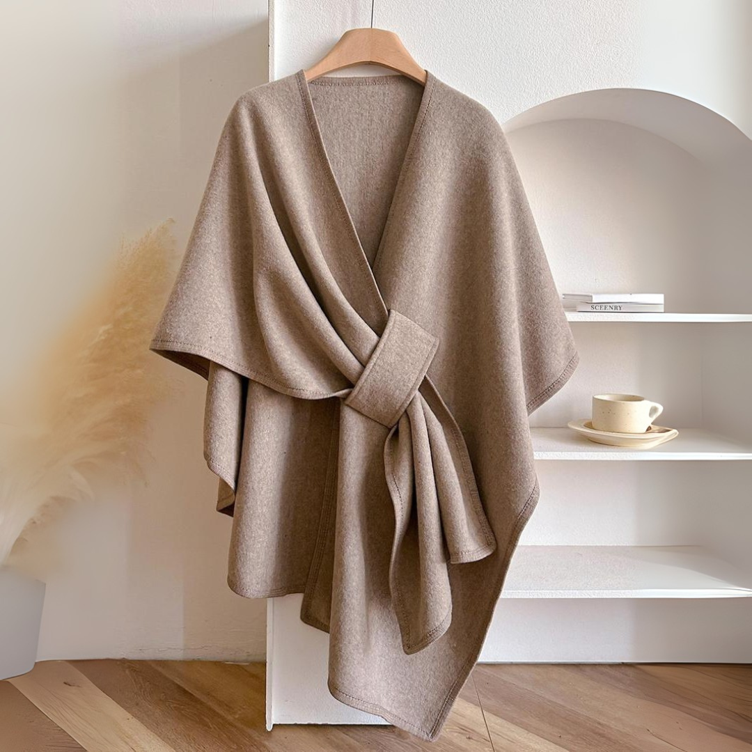 Women's Premium Drape Wrap Belted Poncho Cape Elegant Layering