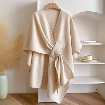 Women's Premium Drape Wrap Belted Poncho Cape Elegant Layering