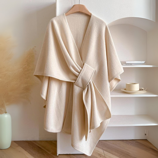 Women's Premium Drape Wrap Belted Poncho Cape Elegant Layering