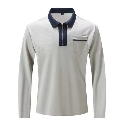 Men's Long Sleeve Zipper Polo Shirt Casual Lapel Henley Style - LAKD London
