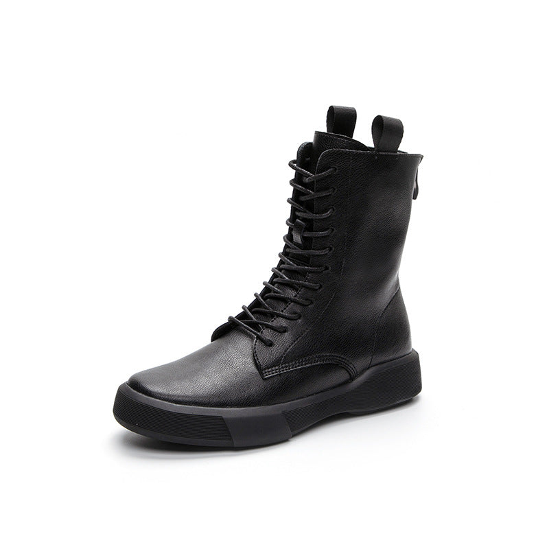 Women's Flat Heel Retro Leather Lace Up Ankle Boots Soft