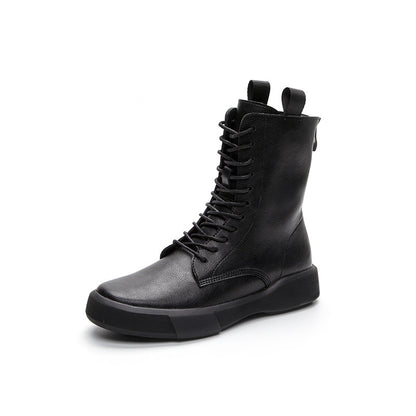 Women's Flat Heel Retro Leather Lace Up Ankle Boots Soft