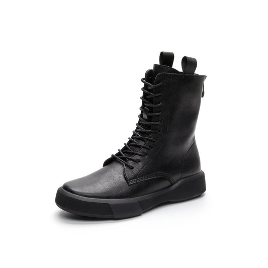 Women's Flat Heel Retro Leather Lace Up Ankle Boots Soft