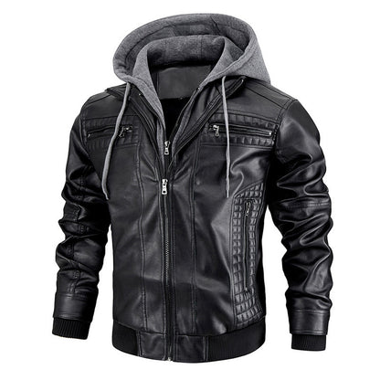 Men's Luxury Hooded Leather Jacket With Zipper Pockets - LAKD London