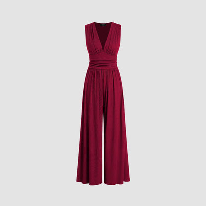Women's Sleeveless Knitted Midi Jumpsuit Wide Leg Summer Office Style