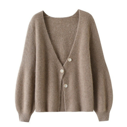 Women's Loose Solid Color Knitted Button Cardigan Sweater