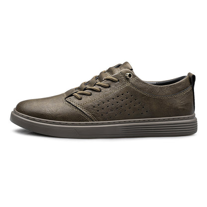 Men's Hollow Out Breathable Hole Cowhide Leather Low Top Sneakers - LAKD London