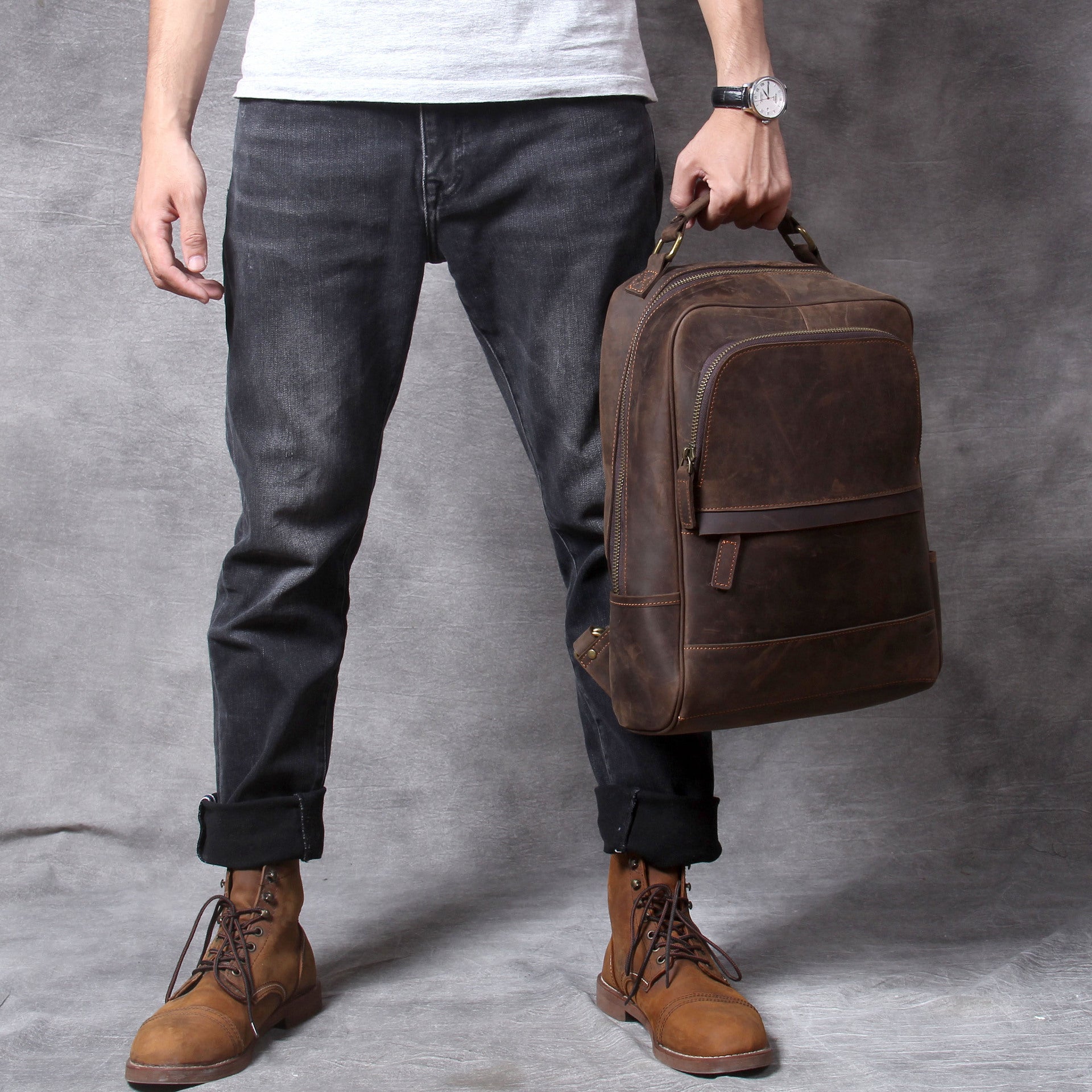 Men's Retro Horse Leather Backpack Genuine Travel Style Casual Durable - LAKD London