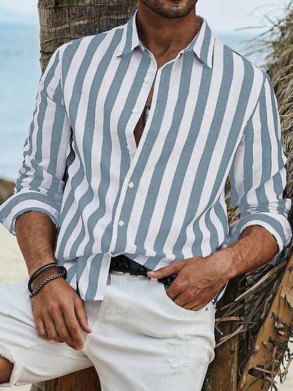 Men's Striped Long-Sleeve Cotton Summer Casual Breathable Shirt Everyday