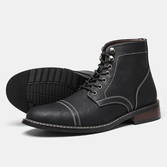 Men's Vintage Casual Leather Lace Up Ankle Boots Hard Sole