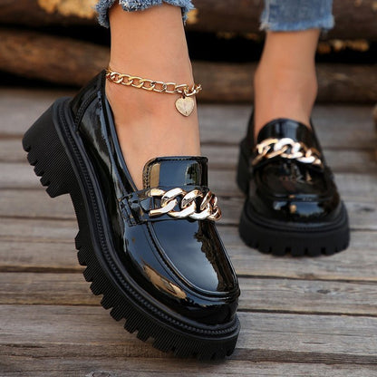 Women's Slip-On Round Toe Platform Shoes with Thick Rubber Sole