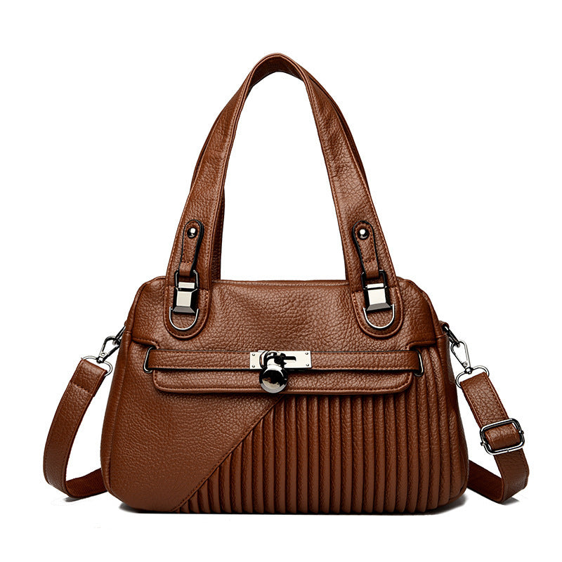 Women's Trendy Large Capacity Stitching Square PU Shoulder Bag