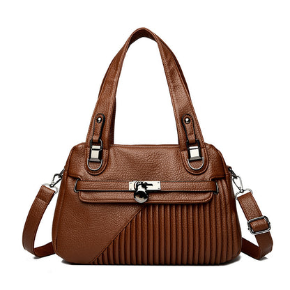 Women's Trendy Large Capacity Stitching Square PU Shoulder Bag