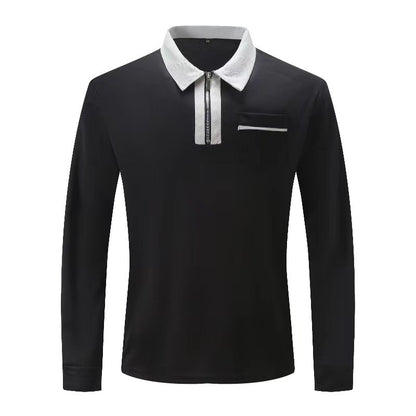 Men's Long Sleeve Zipper Polo Shirt Casual Lapel Henley Style - LAKD London