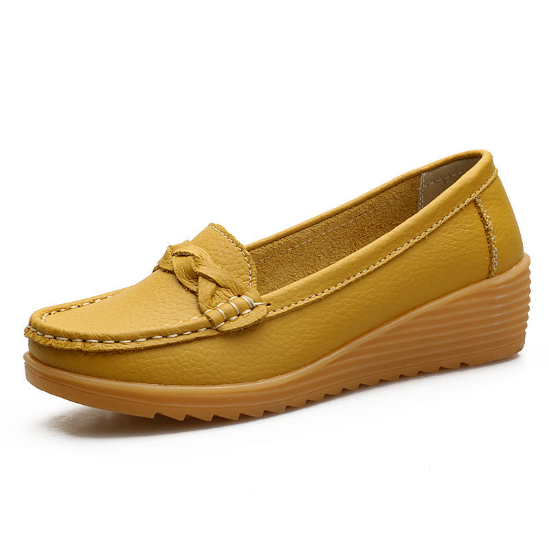 Women's Cowhide Gommino Soft Bottom Wedge Shoes