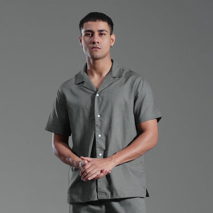 Men's Cuban Collar Cotton Linen Short Sleeve Summer Shirt Casual