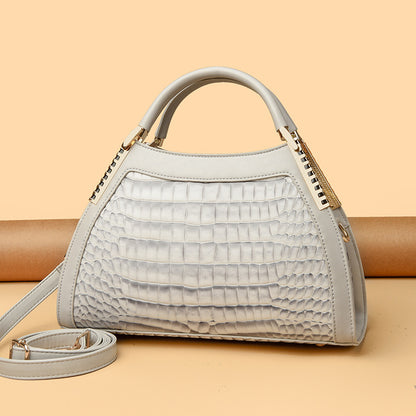 Women's Large Capacity Retro Glossy Crocodile Pattern Handbag