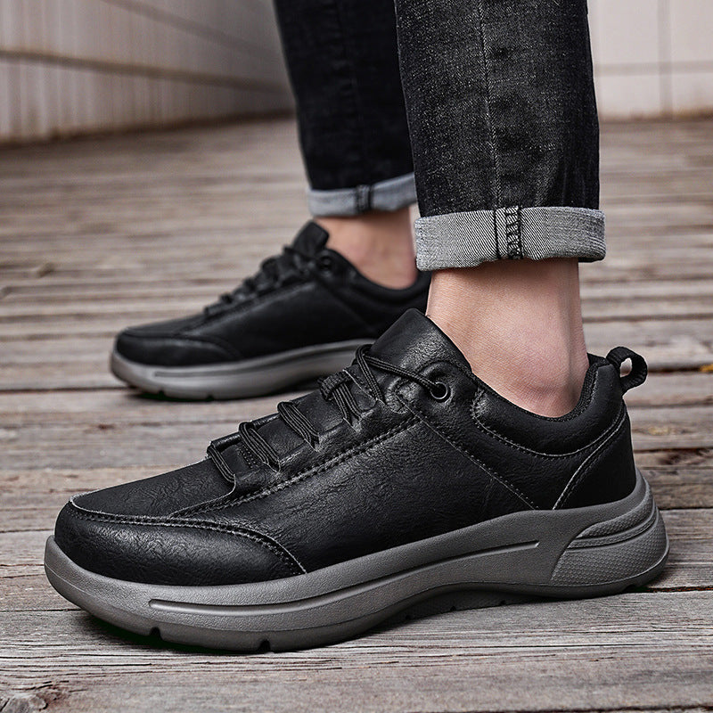 Men's Low Top Leather Sneakers Round Toe British Casual Shoes