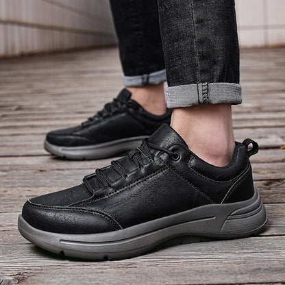 Men's Low Top Leather Sneakers Round Toe British Casual Shoes