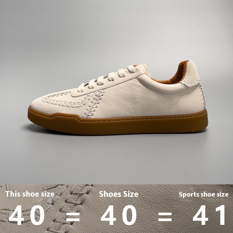 Men's Genuine Leather Low Cut Baseball Style Casual Lace Sneakers