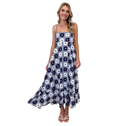 Women's Floral Print Suspender Slim Fit Maxi Summer Dress Elegant