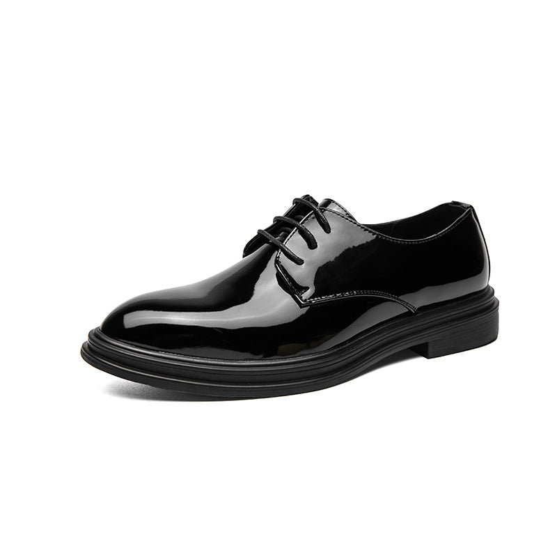 Men's Black Patent Derby Dress Shoes Glossy British Formal Style