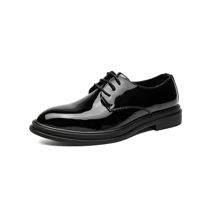 Men's Black Patent Derby Dress Shoes Glossy British Formal Style