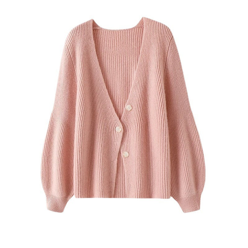 Women's Loose Solid Color Knitted Button Cardigan Sweater