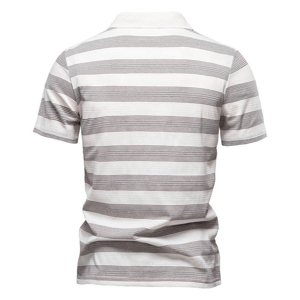 Men's Striped Lapel Polo Summer Textured Short Sleeve Shirt - LAKD London