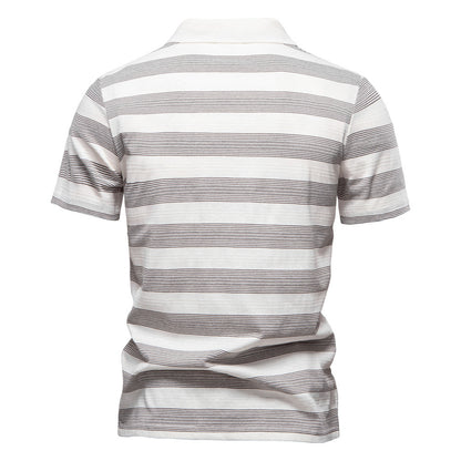 Men's Striped Lapel Polo Summer Textured Short Sleeve Shirt - LAKD London