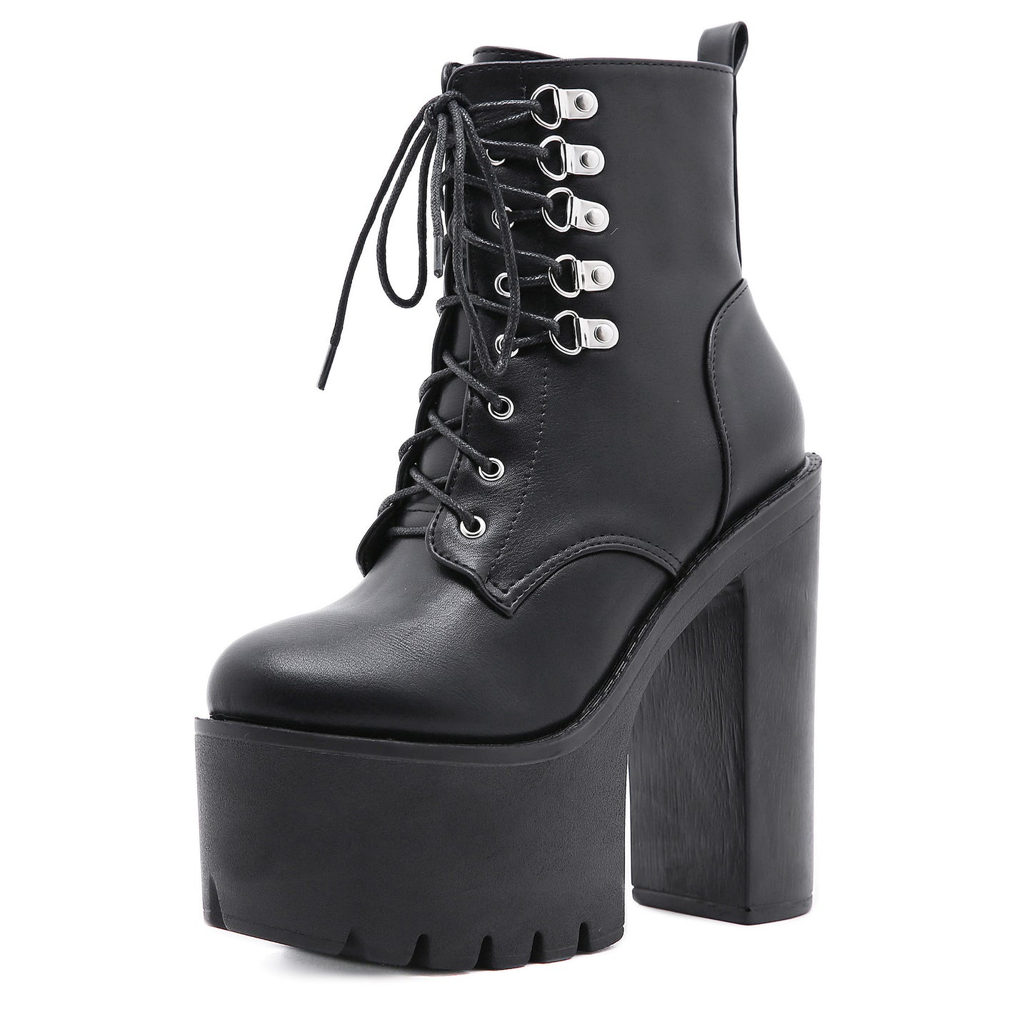 Women's Black Platform Boots Lace Up High Heel Fashion