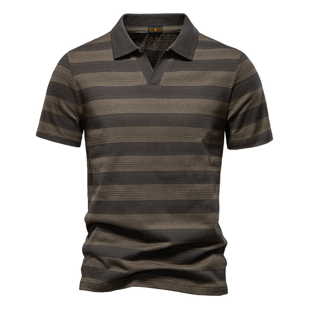 Men's Striped Lapel Polo Summer Textured Short Sleeve Shirt - LAKD London