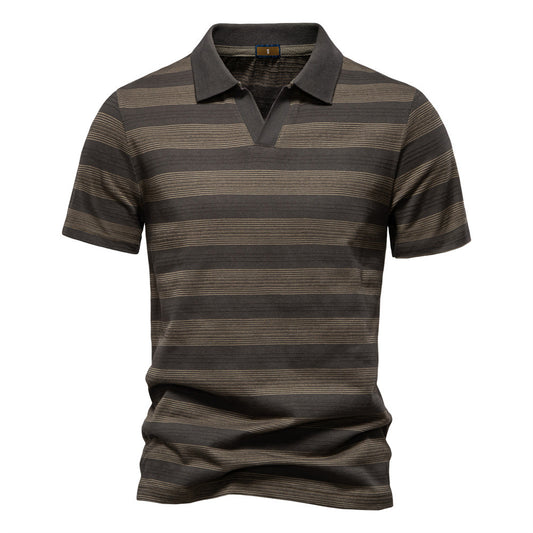 Men's Striped Lapel Polo Summer Textured Short Sleeve Shirt - LAKD London