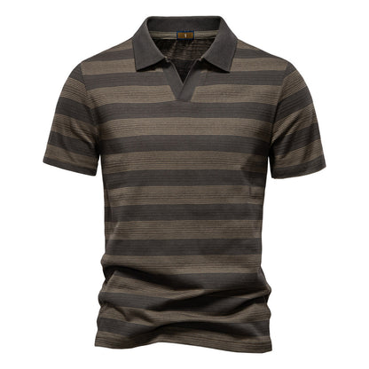 Men's Striped Lapel Polo Summer Textured Short Sleeve Shirt - LAKD London