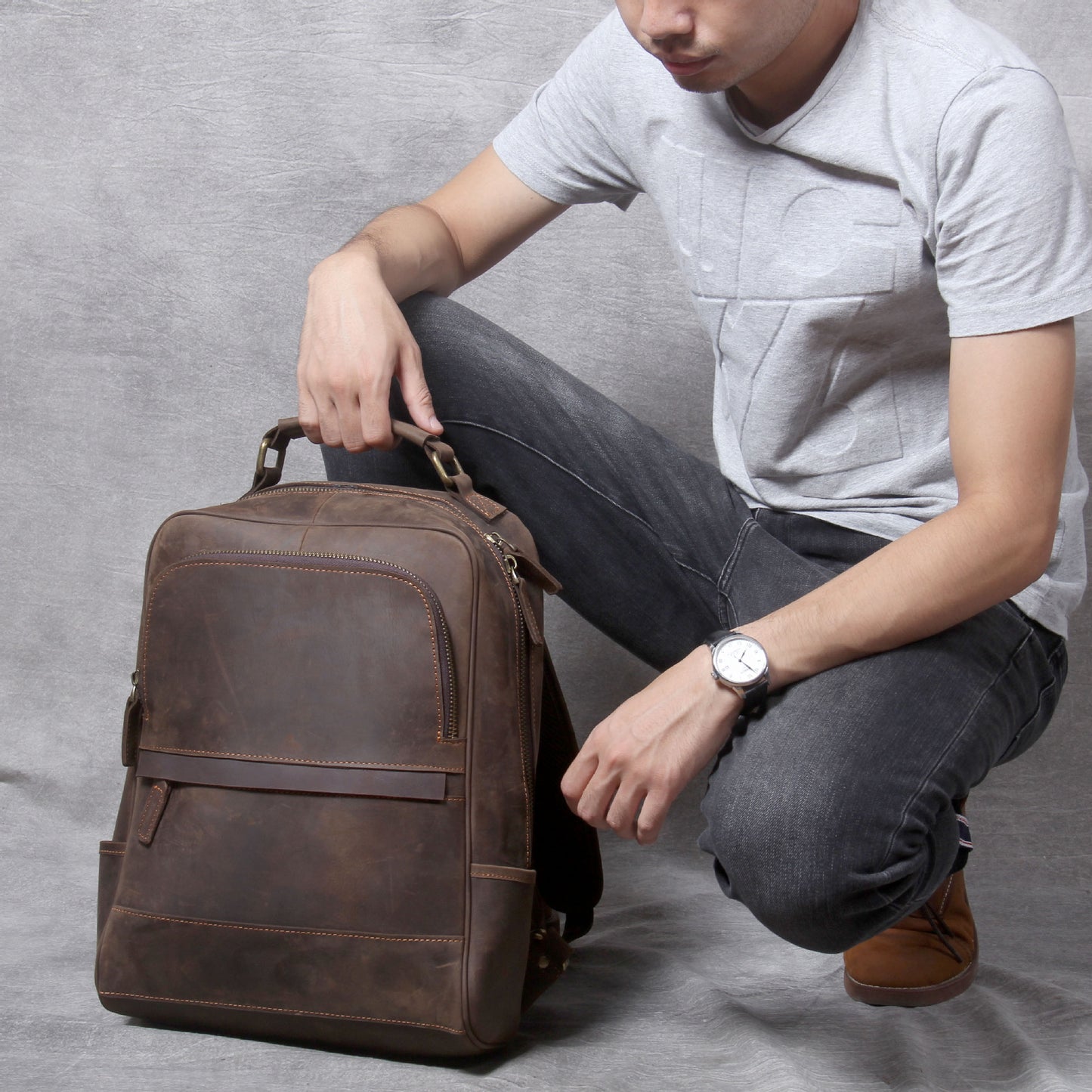 Men's Retro Horse Leather Backpack Genuine Travel Style Casual Durable - LAKD London