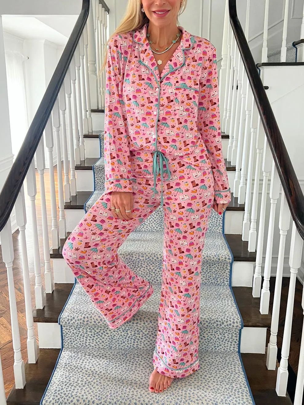 Women's Autumn Floral Comfortable Two-Piece Pyjama Homewear Set Casual