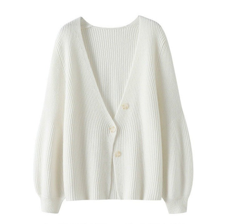 Women's Loose Solid Color Knitted Button Cardigan Sweater