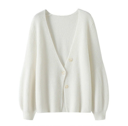 Women's Loose Solid Color Knitted Button Cardigan Sweater