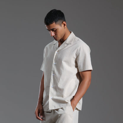 Men's Cuban Collar Cotton Linen Short Sleeve Summer Shirt Casual