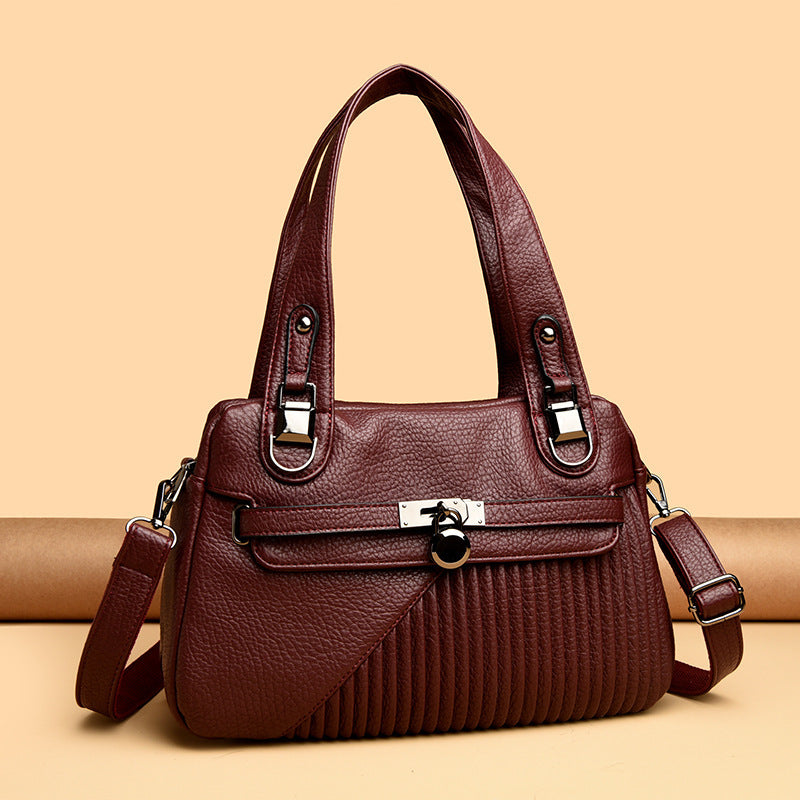 Women's Trendy Large Capacity Stitching Square PU Shoulder Bag