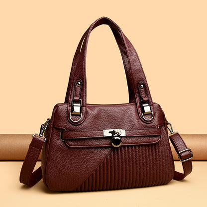 Women's Trendy Large Capacity Stitching Square PU Shoulder Bag