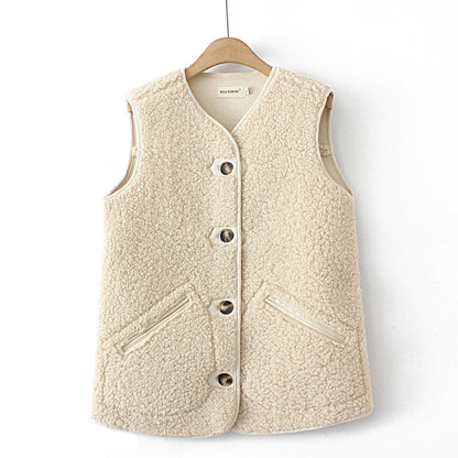 Women's Plus Size Suede Lambswool Soft Warm Commuter Vest