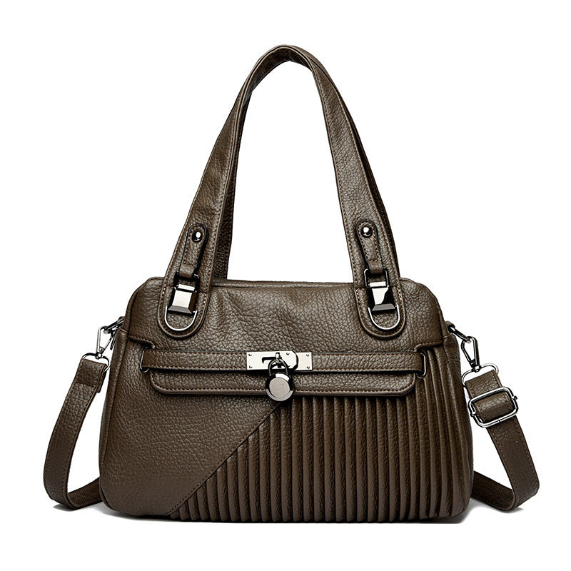 Women's Trendy Large Capacity Stitching Square PU Shoulder Bag