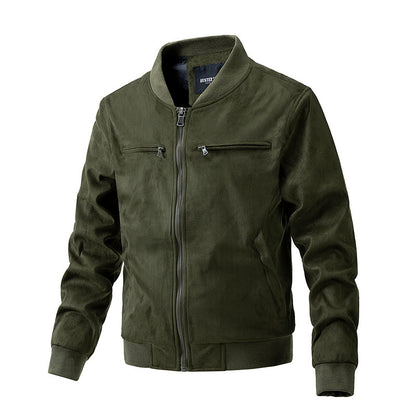 Men's Premium Suede Stand Collar Double Zipper Pocket Jacket - LAKD London
