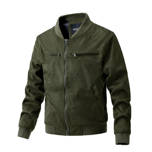 Men's Premium Suede Stand Collar Double Zipper Pocket Jacket - LAKD London