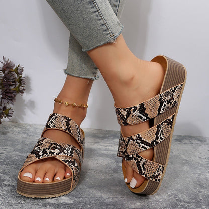 Women's Woven Cross Strap Summer Flat Platform Beach Sandals Casual
