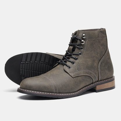 Men's Vintage Casual Leather Lace Up Ankle Boots Hard Sole