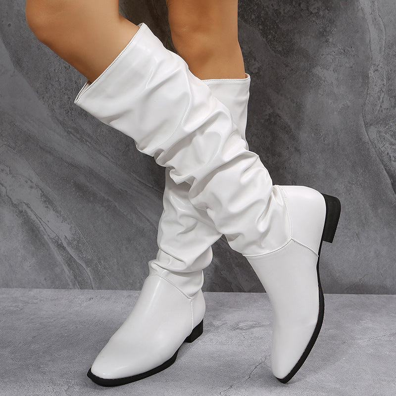 Women's Long Cowboy High Tube Pointed Toe Glossy Leather Boots - LAKD London